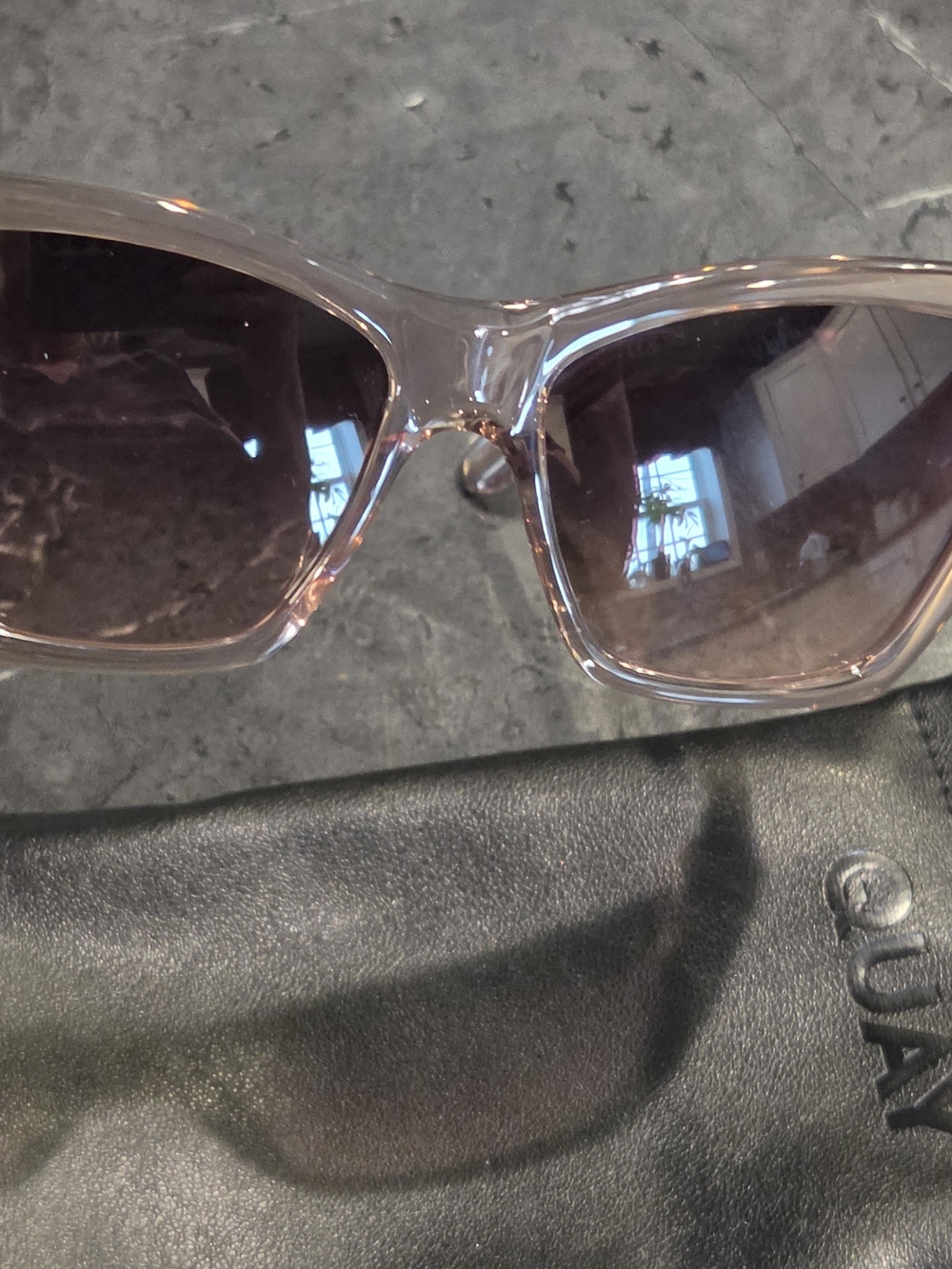 Quay Australia Clear Pink Frame Sunglasses with Brown Gradient Lenses
